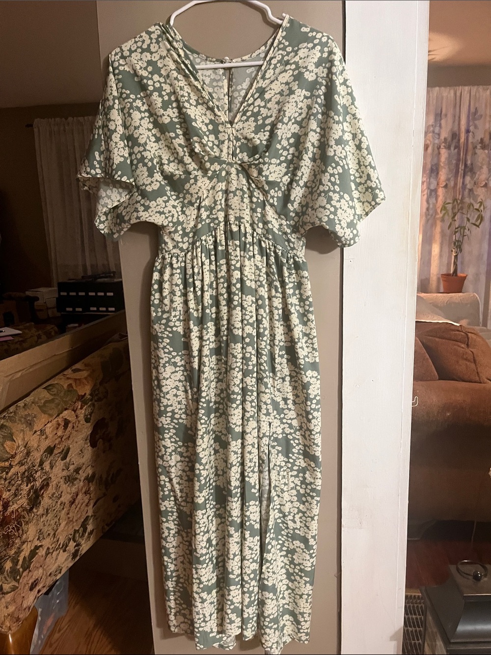 SHEIN Sage Maxi Dress with Cream Floral Print